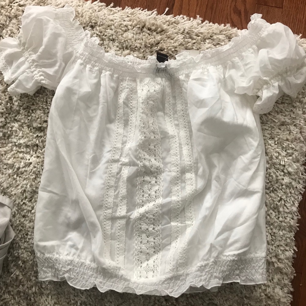 Off the shoulder white lace blouse
